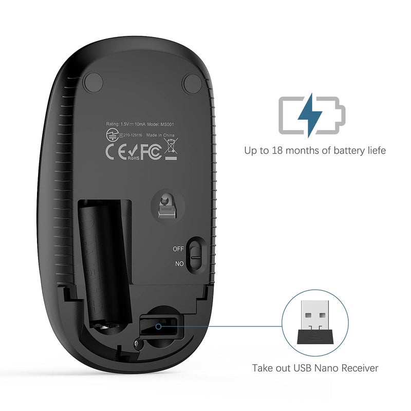 Vssoplor Wireless Mouse, 2.4G Slim Portable Computer Laptop Mouse with Nano Receiver Quiet Silent Optical Mice for Notebook, PC, Laptop, Computer-Black and Sapphire Blue - Image 5